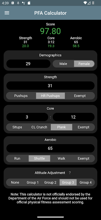 USAF PFA & USSF HPA Calculator